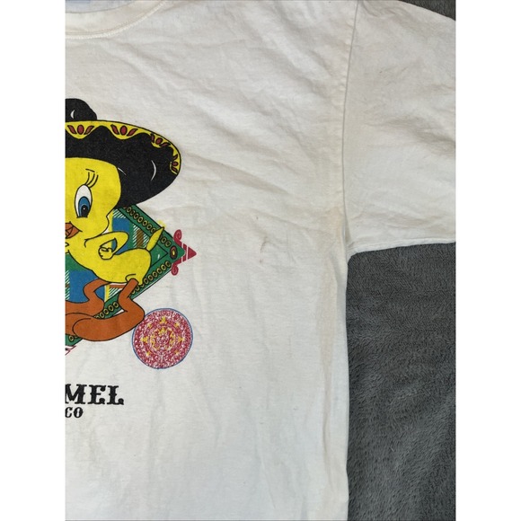 Vintage Looney Tunes Men's T-shirt Size L White Tweety Mexico Ixtapa Reynosa - Picture 3 of 14